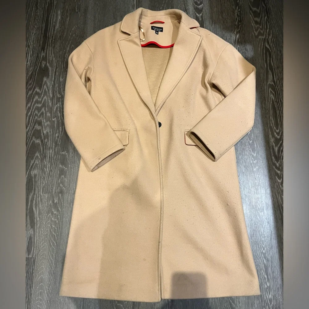 TOPSHOP | Lily Notch-Collar Woven Coat | Tan | US 6
